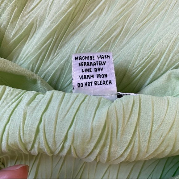 **FREE** Vintage 90s/Y2K Crinkle Lime Green ButtonDown Shirt Blouse L - Picture 7 of 9